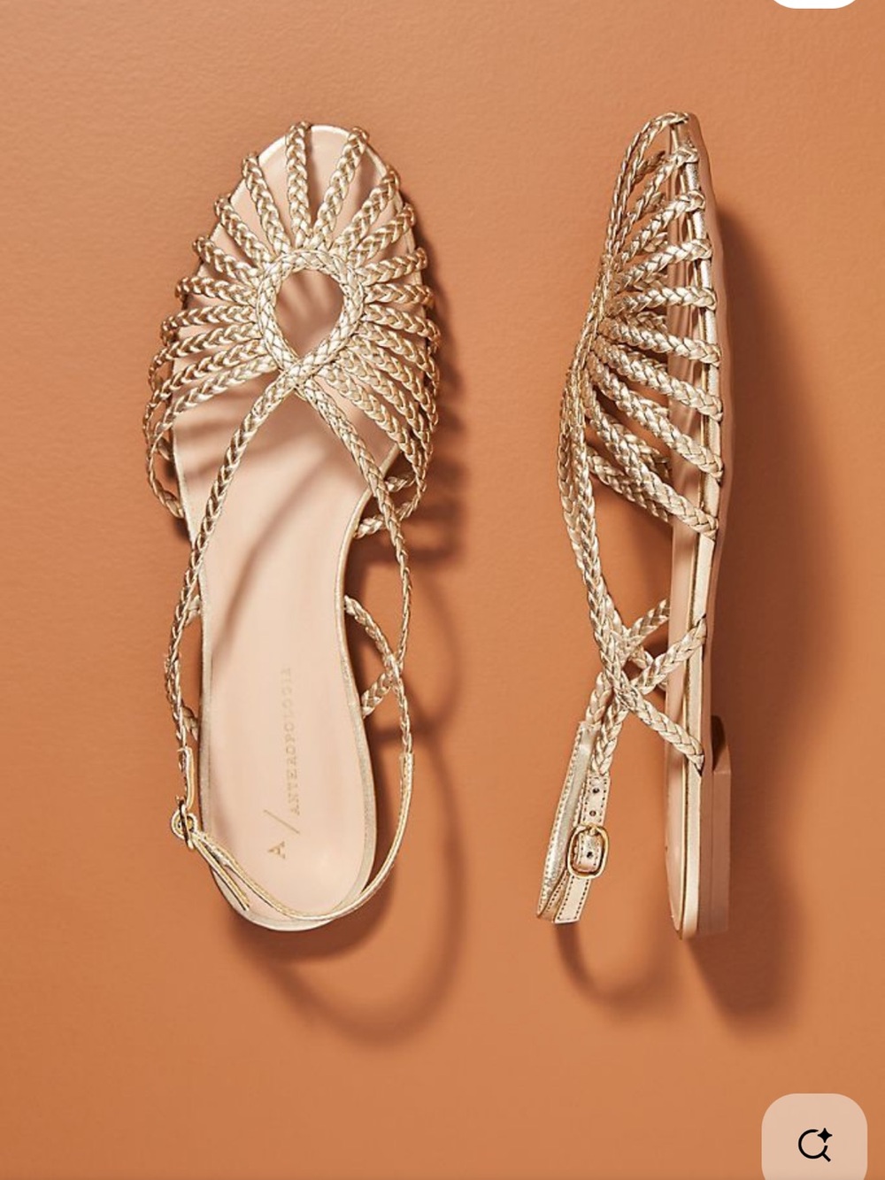 Anthropologie Braided Metallic Gold Slingback Sandals flats
